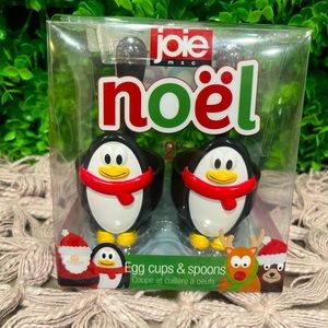 Joie Christmas Penguin Egg Cups & Spoons New in Box
